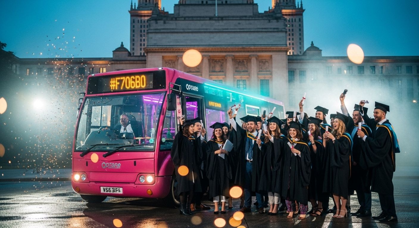 Graduation party bus hire - luxury transport for graduation celebrations, university parties and student events