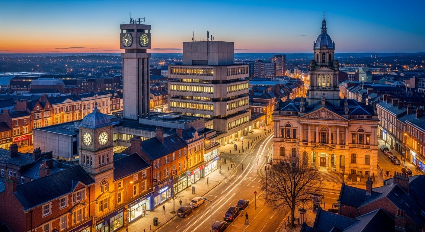 Oldham party bus hire - luxury transport service for Oldham town centre, civic buildings and nightlife