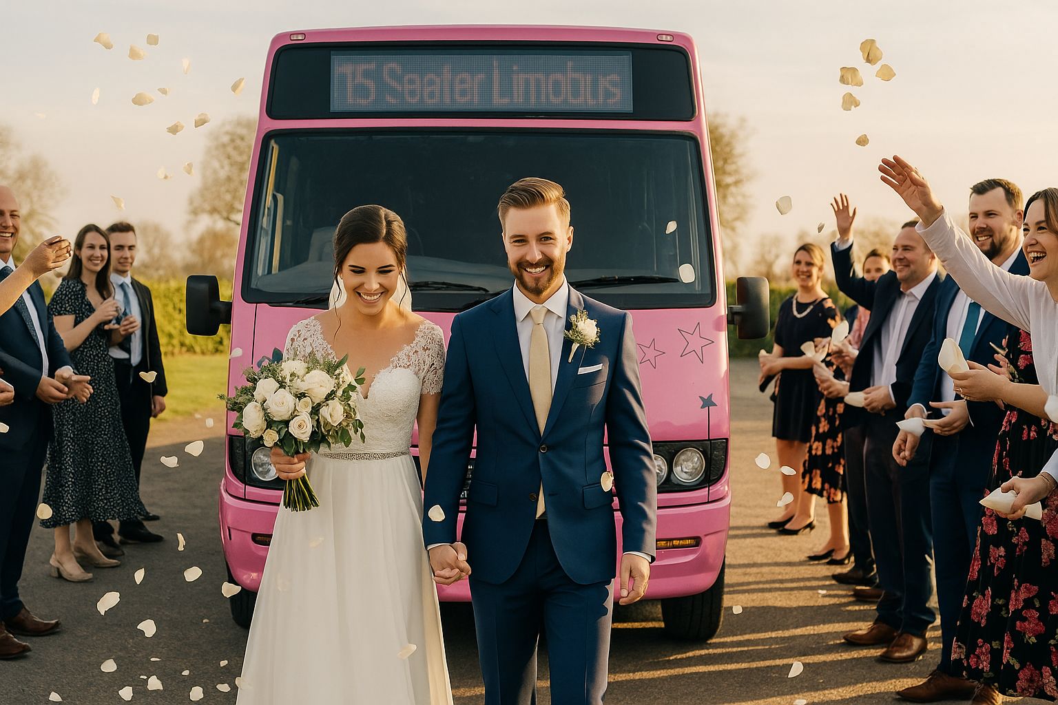 Wedding transport party bus hire - luxury transport for wedding day celebrations, bridal parties and wedding guests