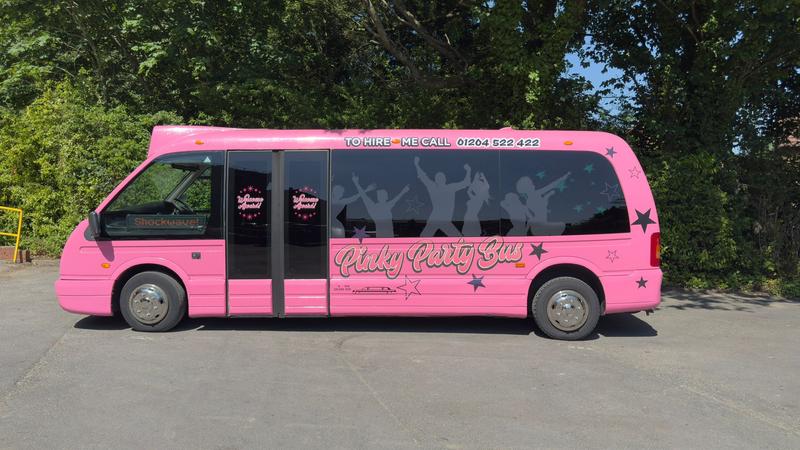 Pink party bus left side view - premium party transport