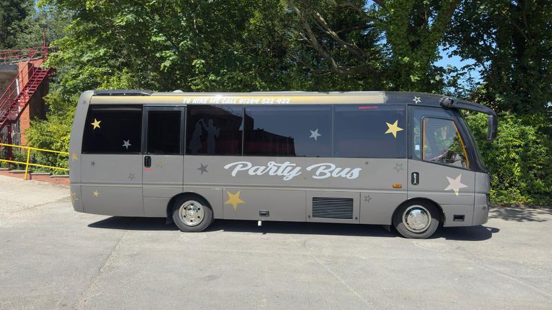 Ultimate party bus right side view - luxury nightclub on wheels